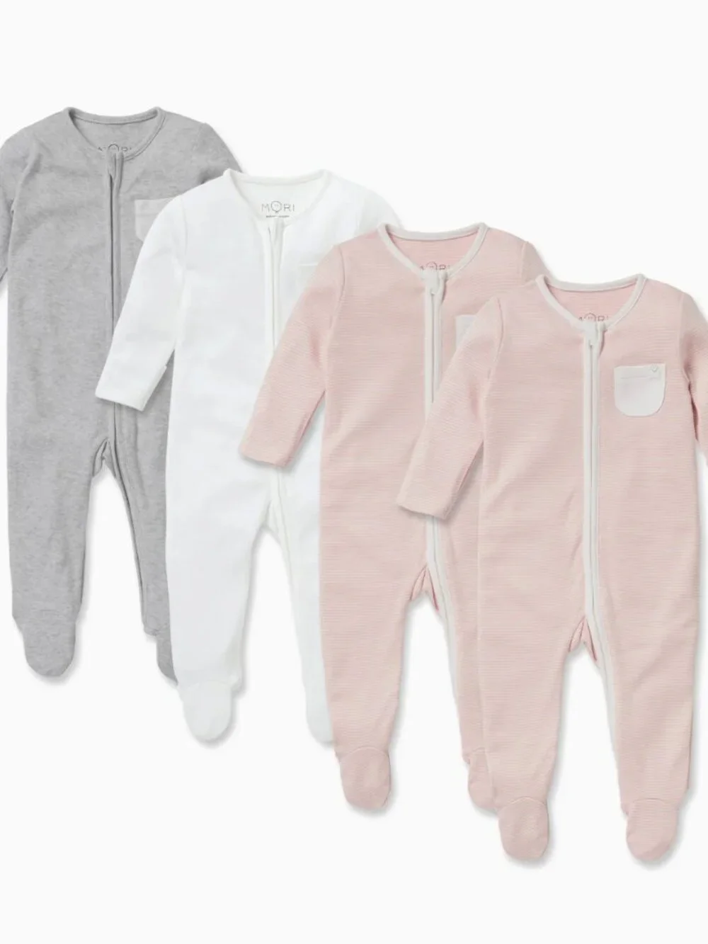 MORI Organic Bamboo Zip Up Sleep & Play One Piece 4 Pack Blush Stripe 9-12M